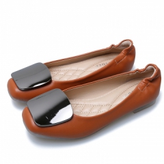 冬新款百搭女鞋平跟水鑽方扣孕婦瓢鞋舒适船鞋女士單鞋平底