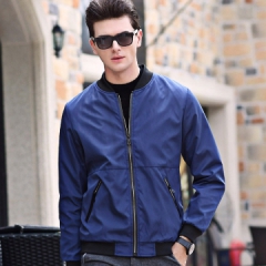 馬克羊夾克男中年 2017秋冬新款商務薄款拉鏈男裝修身純色立領外套男式